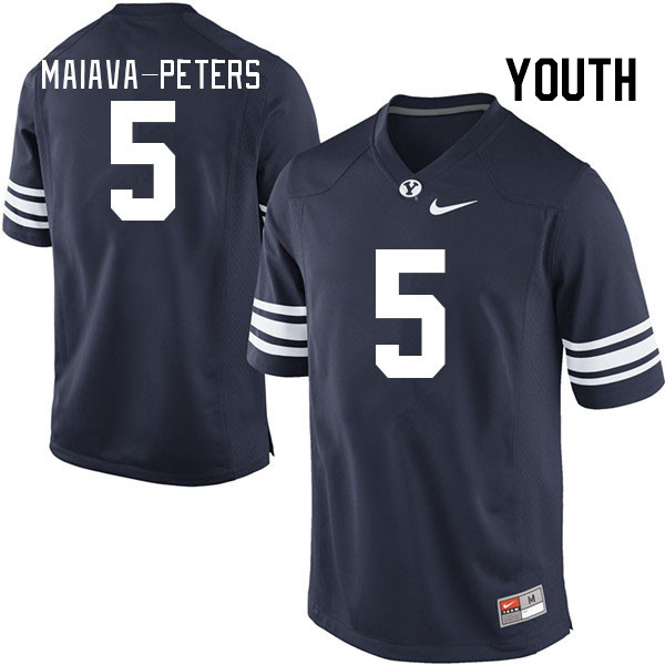 Youth #5 Sol-Jay Maiava-Peters BYU Cougars College Football Jerseys Stitched-Navy